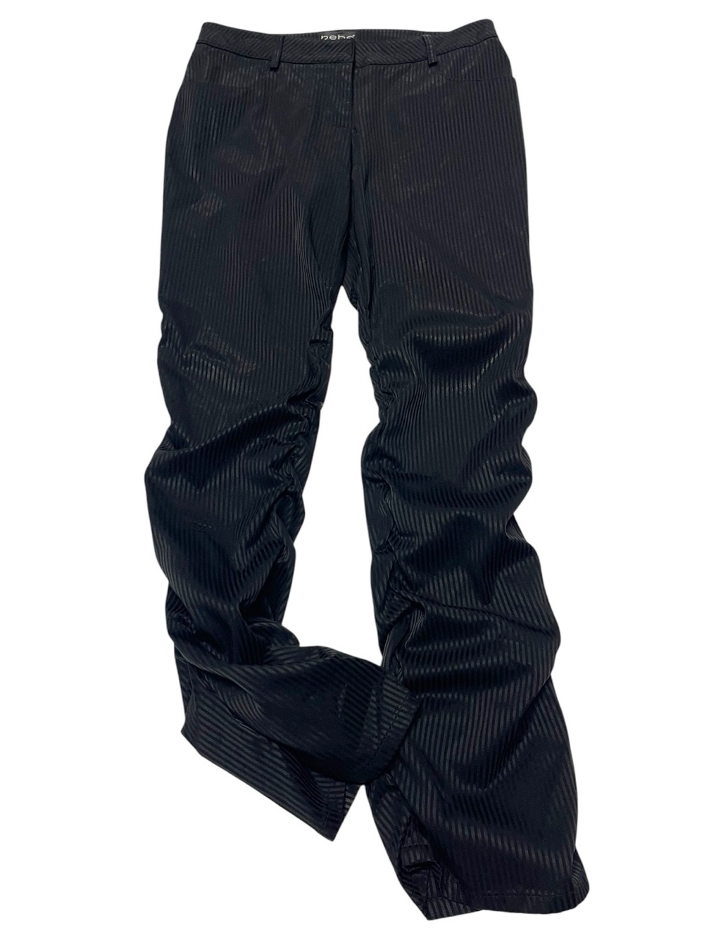 Vintage Bebe Black Vertical Striped Ruched Leg Pants Trousers Size 8